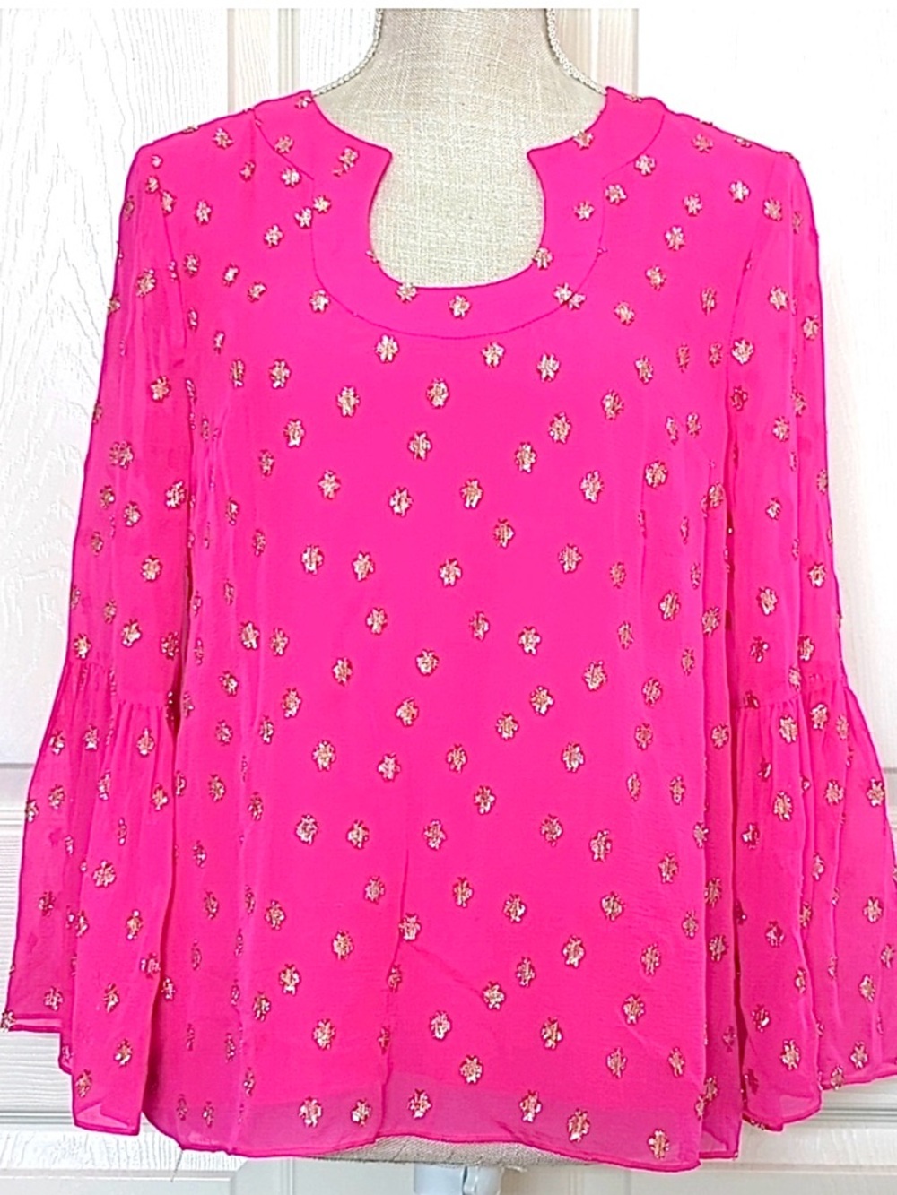 NEW Lilly Pulitzer Armory Starry Clip silk blend blouse / metallic gold accents